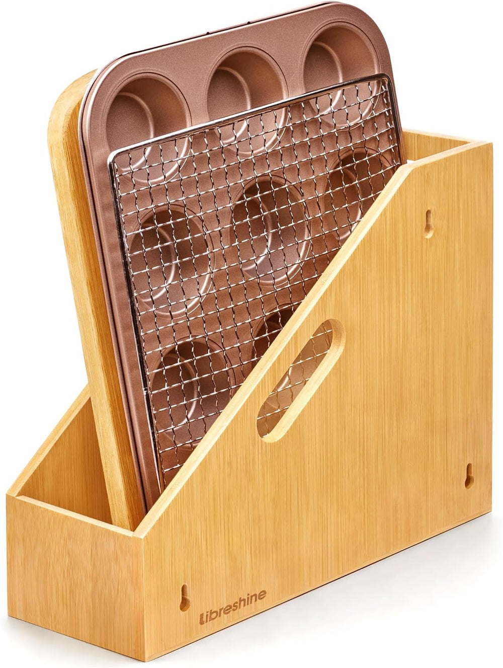 Slim Bamboo Cutting Board Holder & Baking Sheet Organizer
