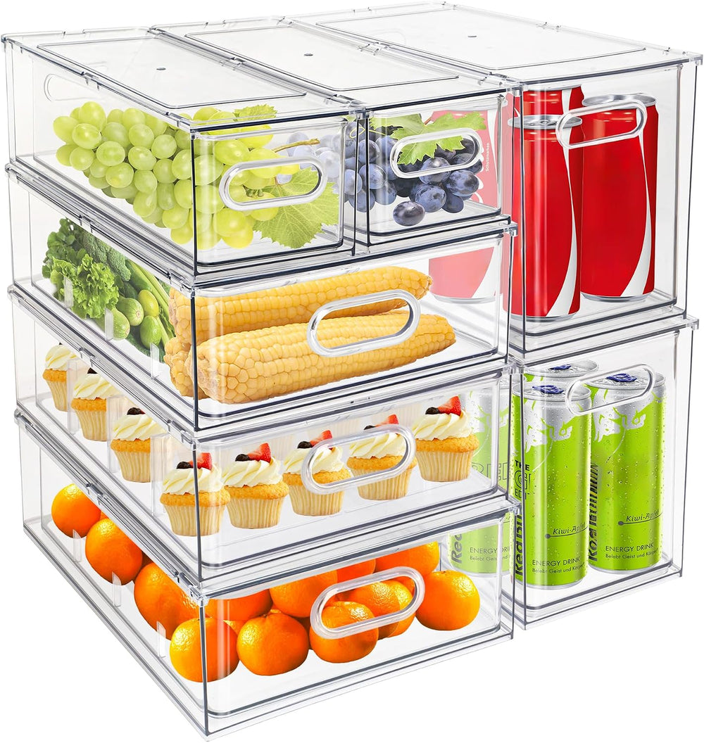 MineSign 7 pack Stackable Refrigerator Organizer Bins Pull-Out Drawers