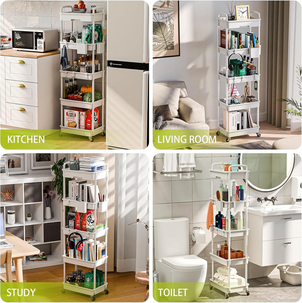 Sorgion 5 Tier Rolling Cart Organizer,Bathroom Cart Organizers with Wheels La...