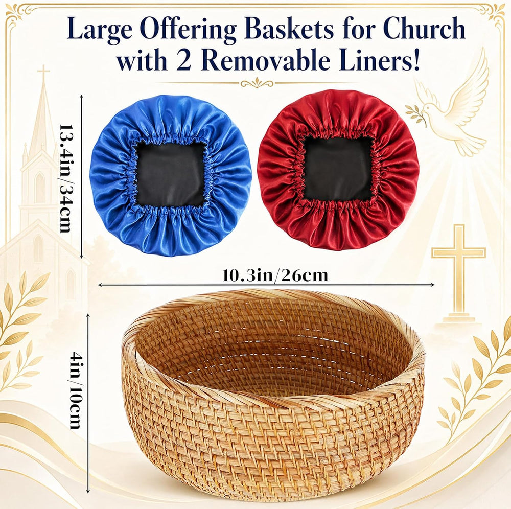Newtay 10.3 Inch Round Offering Baskets for Church, Wicker Offering Bowl with...