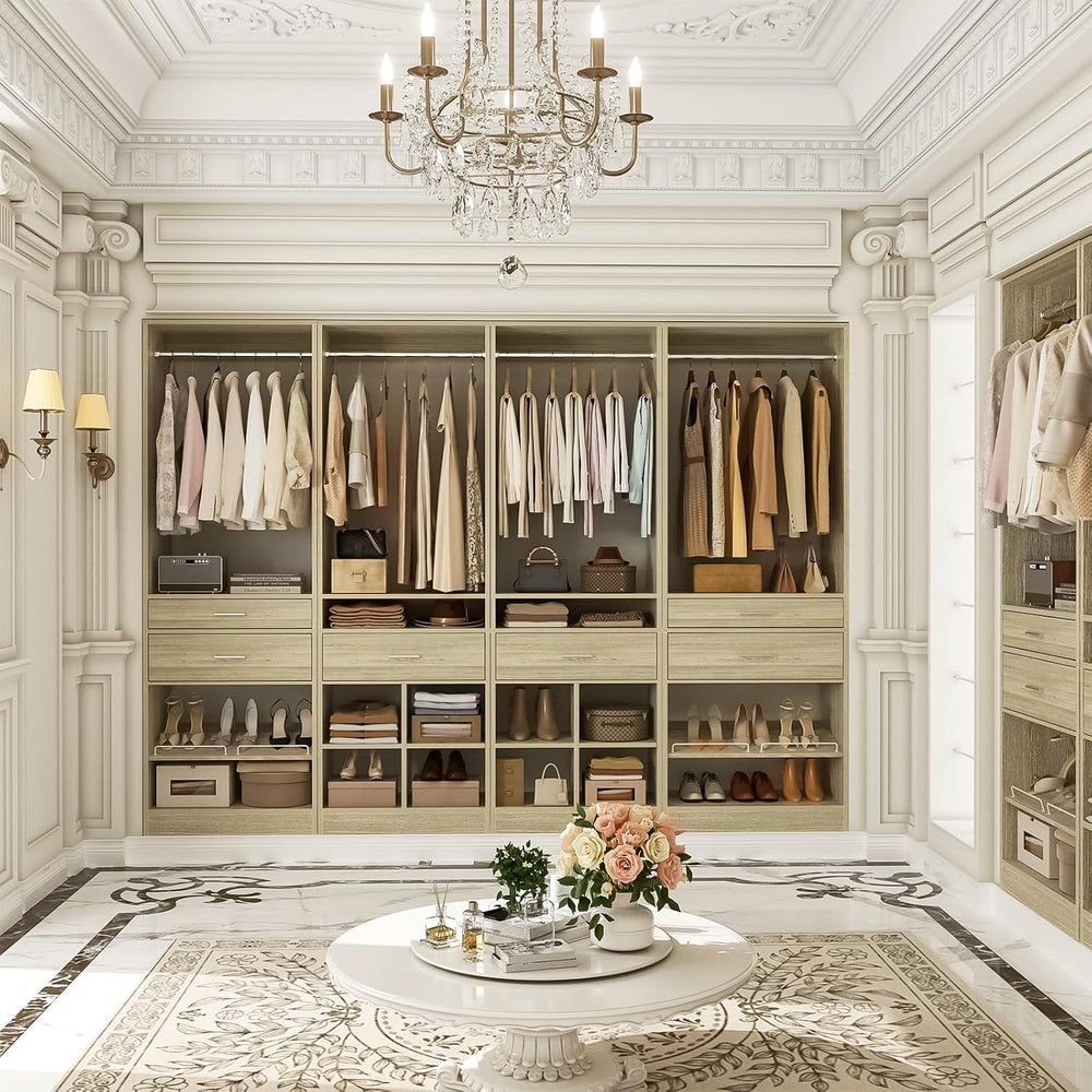 Unikito Closet System, 8.3FT Closet Organizer with 6 Wooden Drawers, Hanging ...