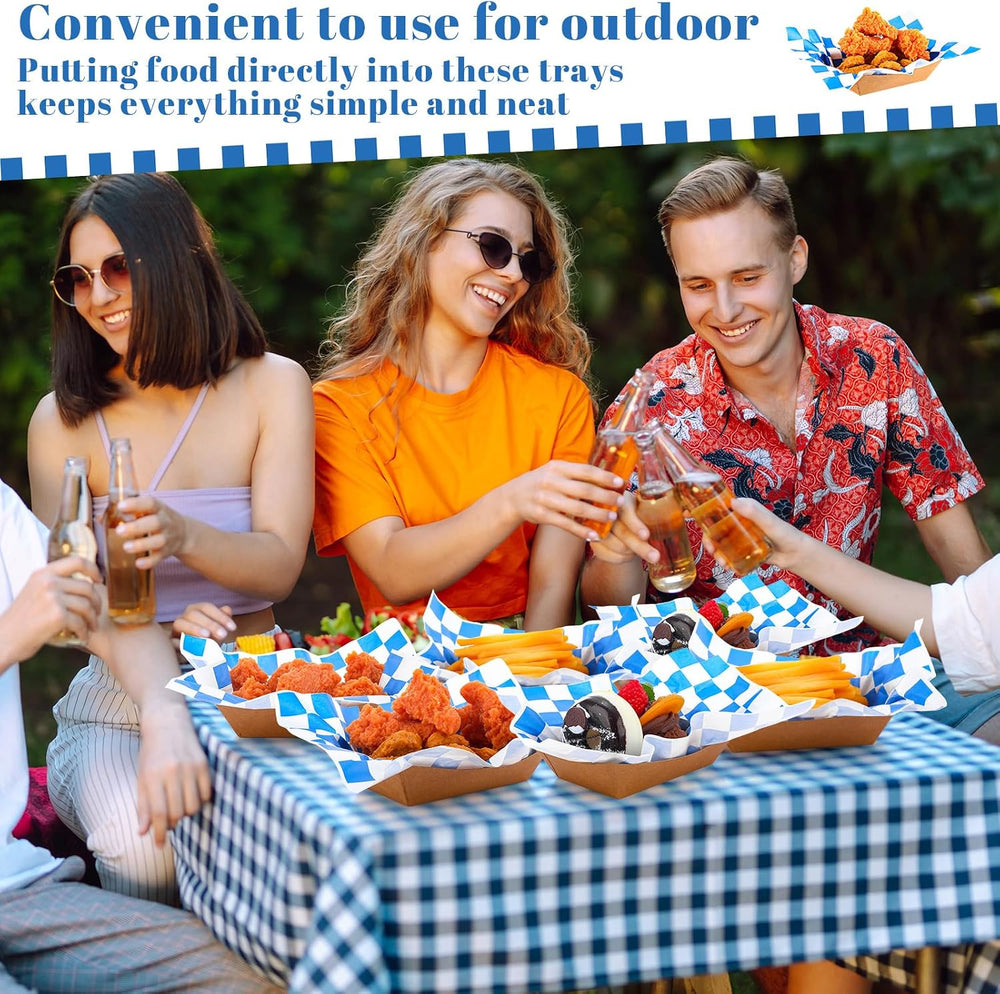 1000 Pcs Food Boats & Greaseproof Liners, Blue and White, Checkered