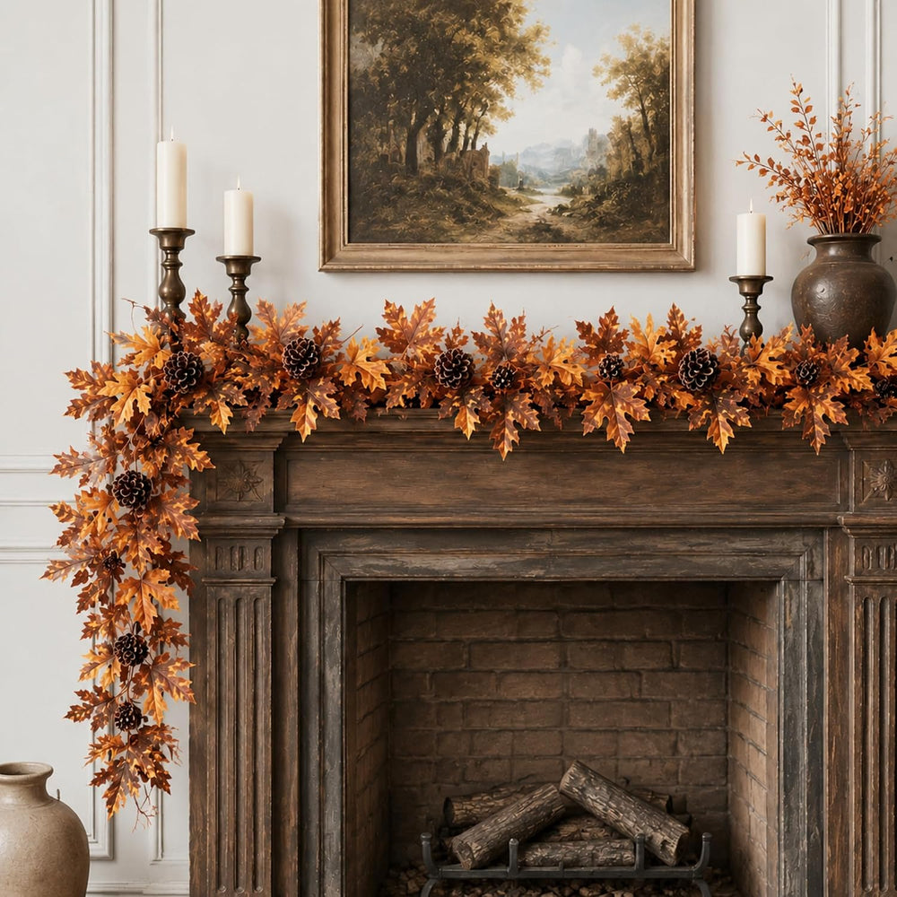 2 Pcs 6 ft Fall Mantle Garland Neutral Halloween Autumn Home Decor