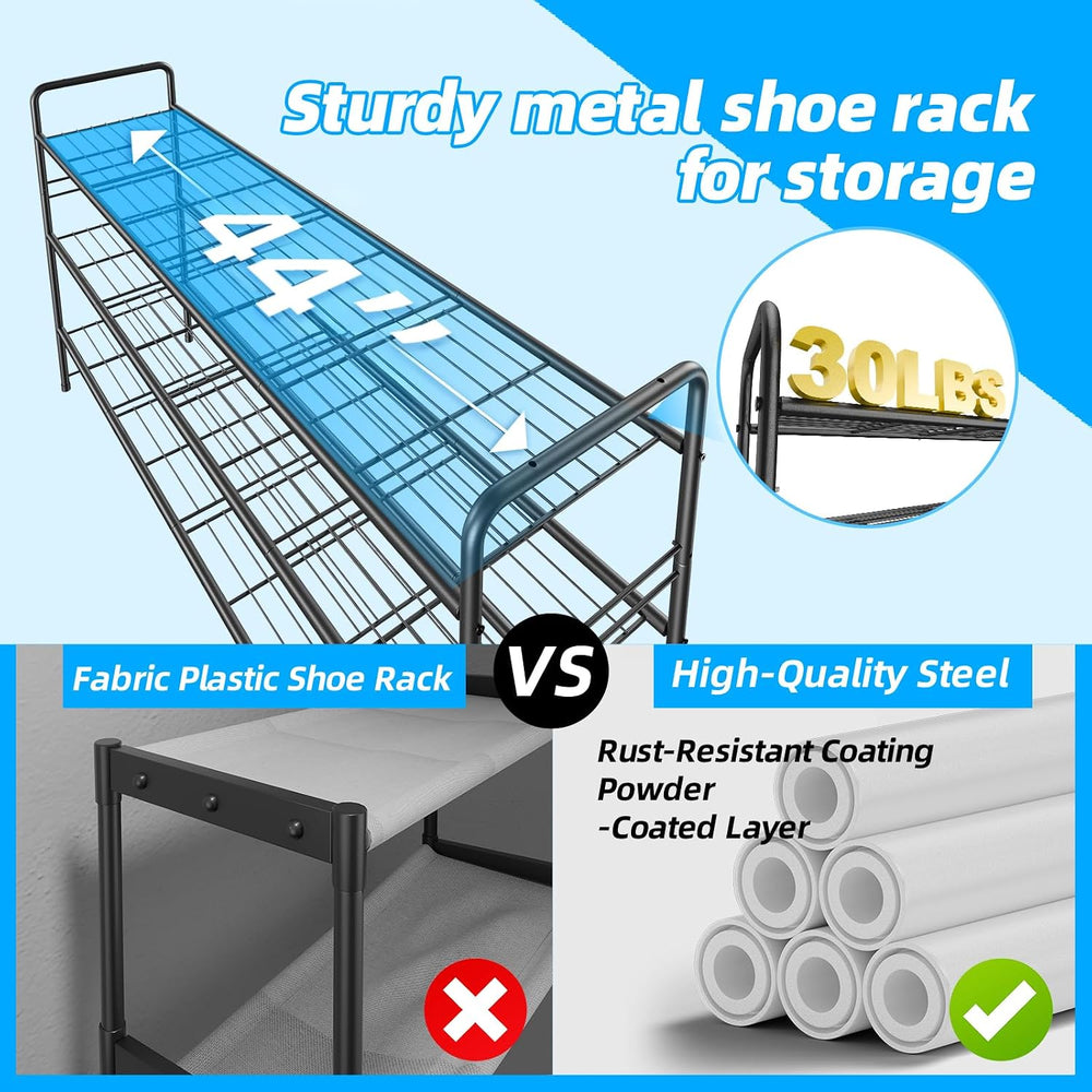 3 Tier Shoe Rack for Closet, 44 Inch Extra Long Shoe Storage Organizer for Sh...