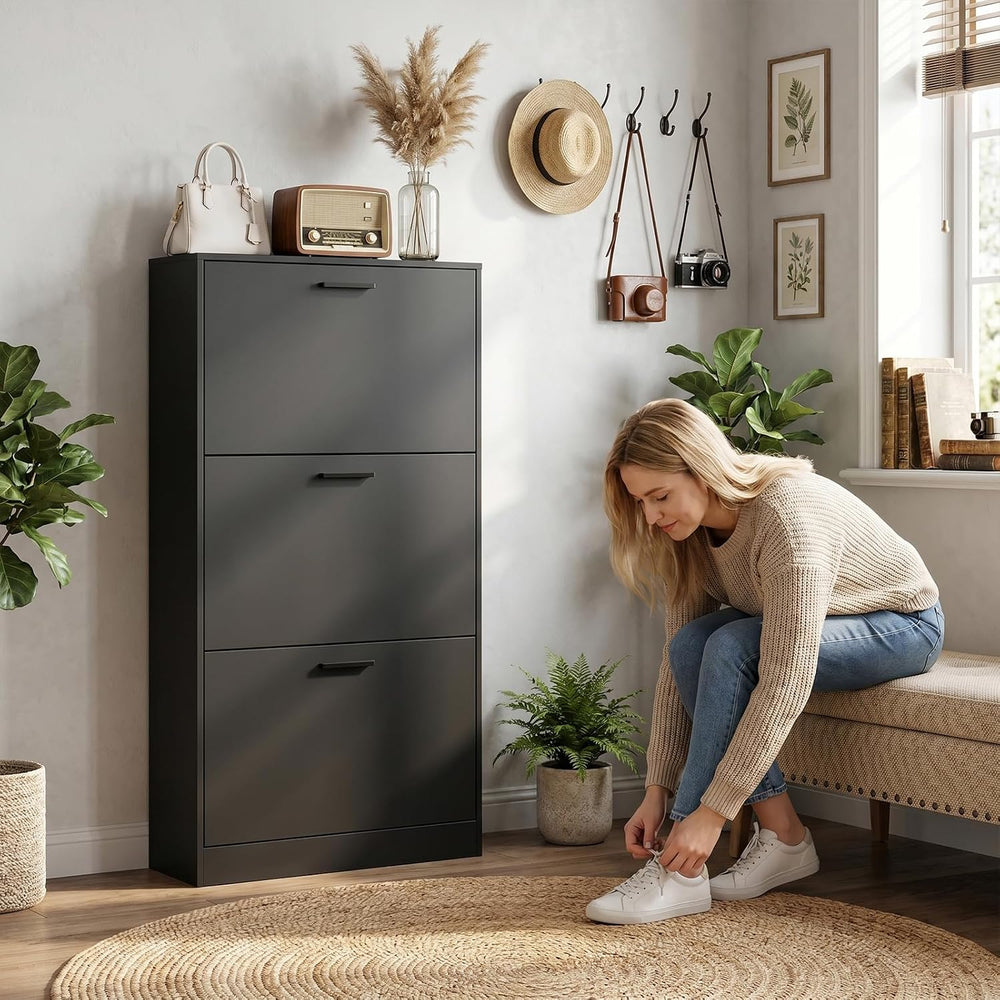 Slim Narrow Shoe Cabinet with 3 Flip Drawers for Entryway, Hallway