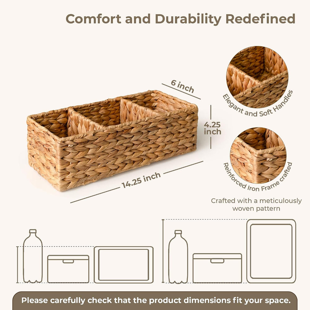 KOKODO Pack of 2 Water Hyacinth Tank Topper Storage Baskets 3 sections Woven ...