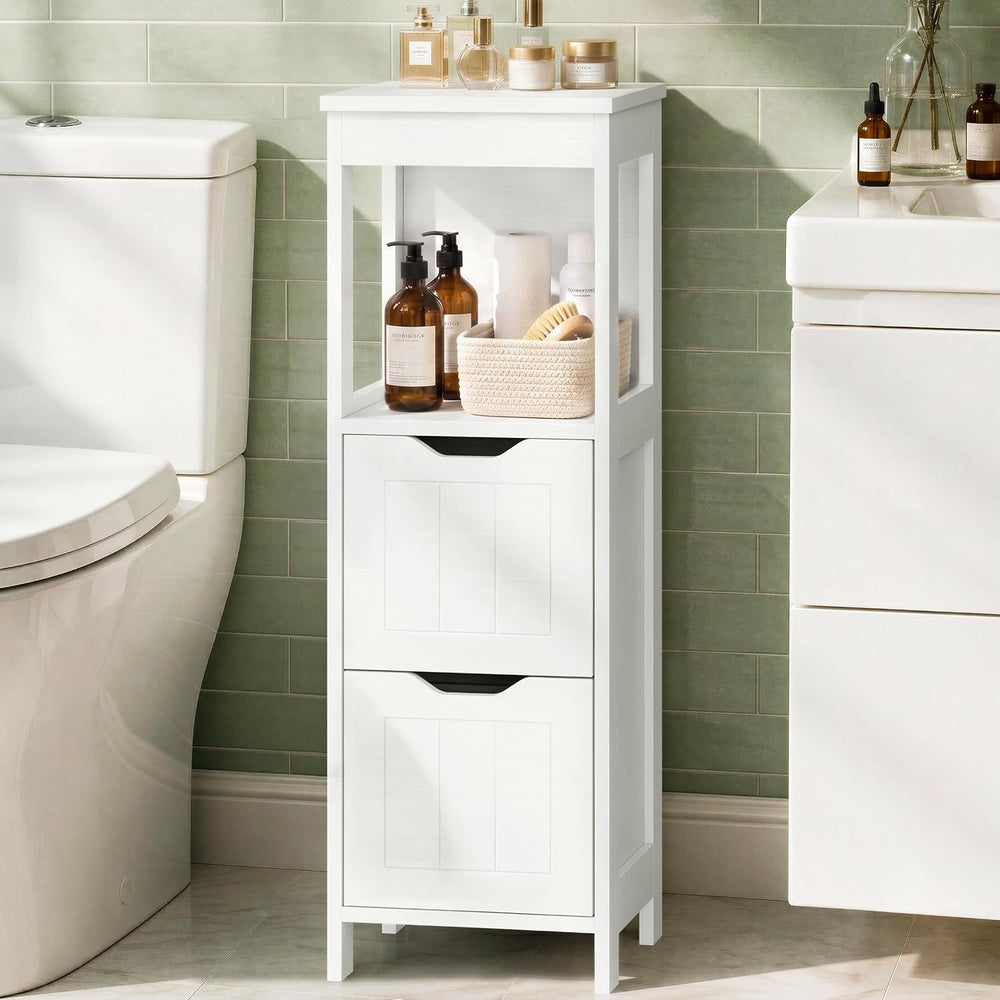 Shintenchi Small Bathroom Storage Cabinet, 2 Drawer Slim Floor Cabinet