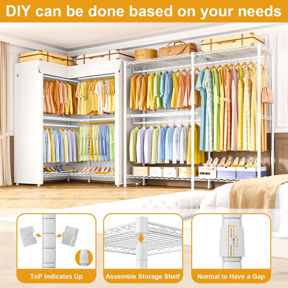 ULIFHOME E15C Garment Rack L Shaped Clothes Rack for Corner，Freestanding Clot...