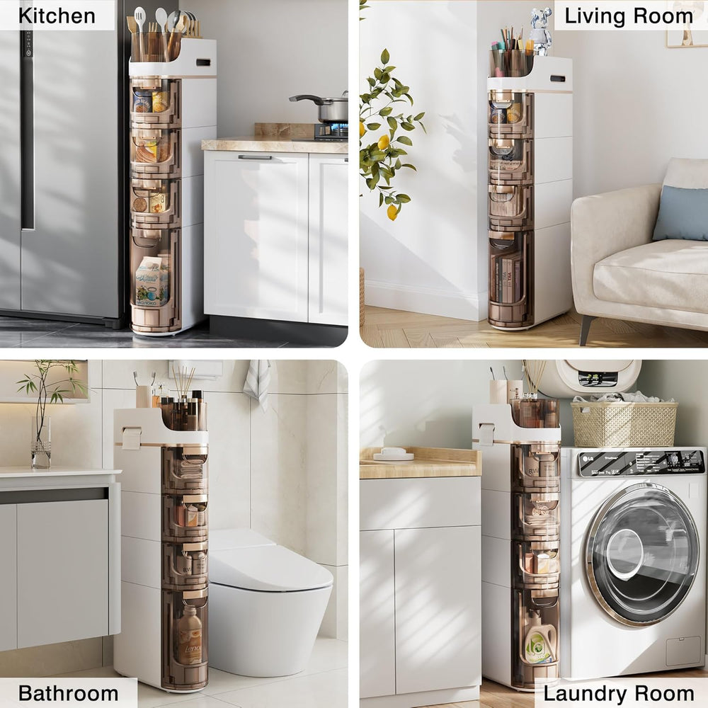 VECELO 4-Tier Slim Bathroom Storage Cabinet with Wheels, Skinny Bathroom Stor...