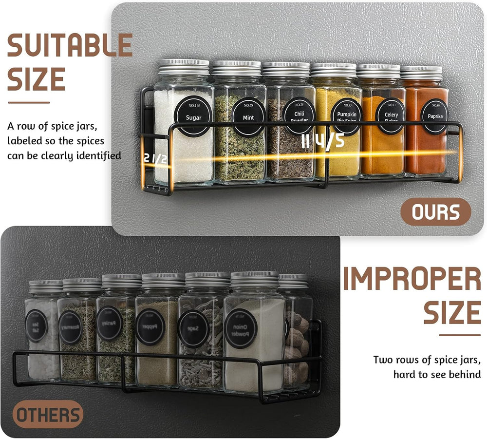 VITEVER Magnetic Spice Rack, 4 Pack, 24 Square Glass Jars with Lids, Quick-Fi...
