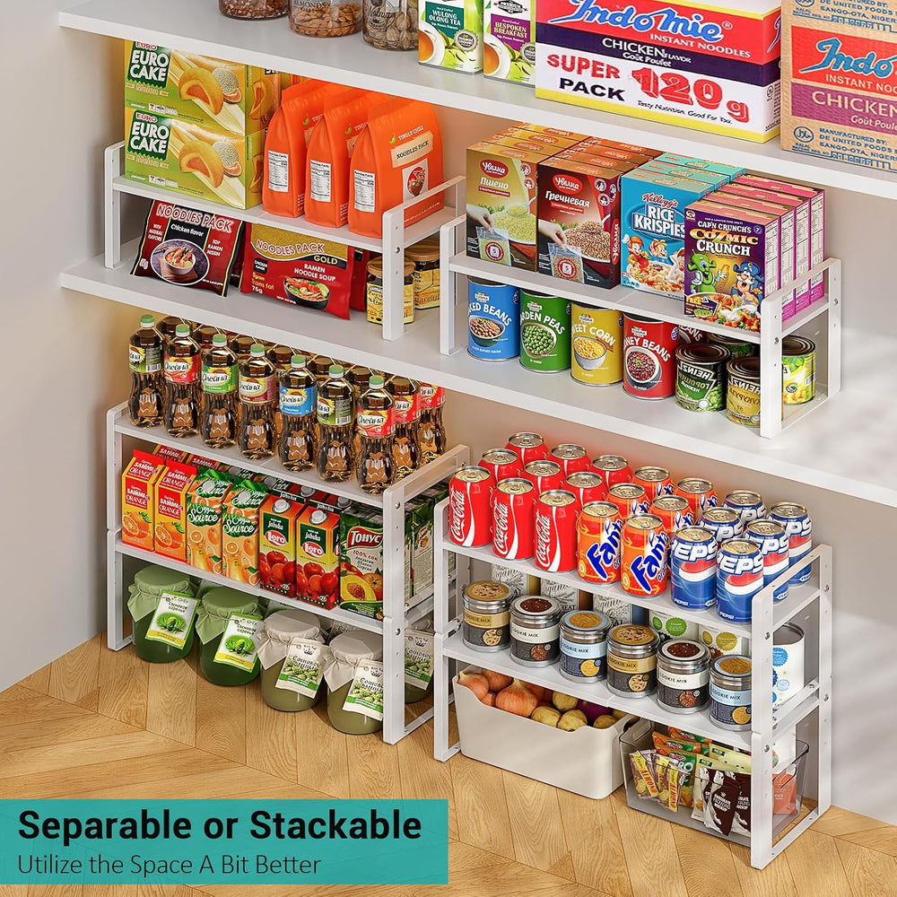 2 Pack Expandable Cabinet Organizer Shelves, 88lbs High Weight Capacity, Stac...