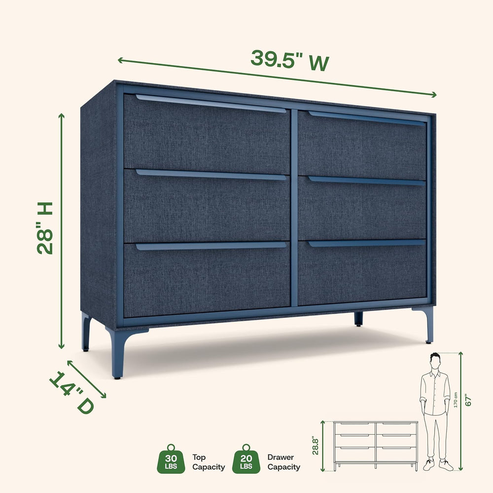 tinge Naima Premium Fabric Dresser - Strong Metal Frame, 6 Spacious Sag-Proof...