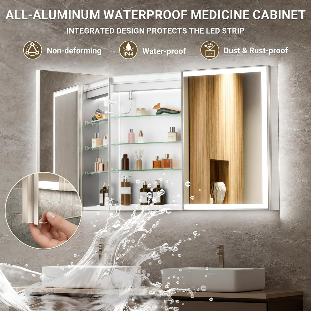 30x32 Lights Medicine Mirror Cabinet, Beveled Brushed Nickel Frame