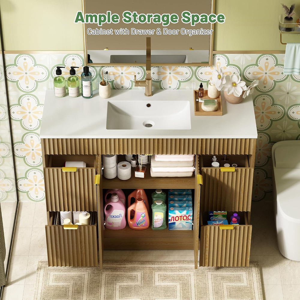 CARPETNAL 48 Inch Bathroom Vanity with Sink, Oak