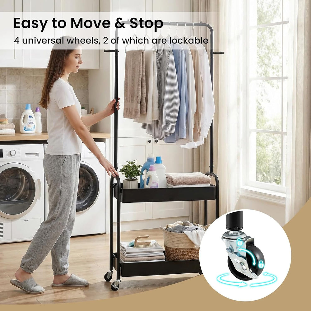 LDAILY Small Rolling Clothes Rack, Heavy Duty Clothing Rack with 2 Baskets, 4...