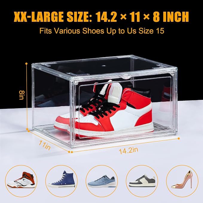 NYZE 12 Pack Acrylic Shoe Boxes Side Open, Shoe Storage Organizer