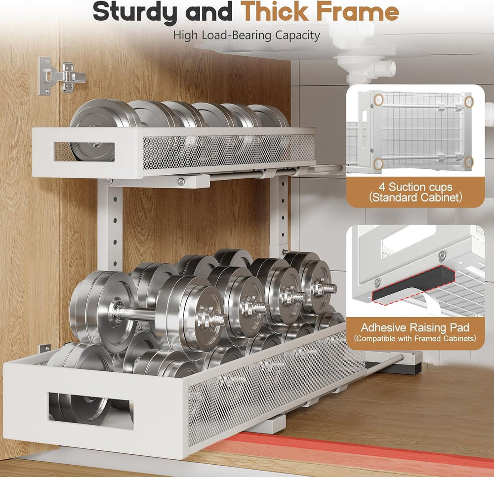 2 Pack 19IN Depth Under Sink Storage Organizer, Large 2-Tier Elegant Mesh Pul...