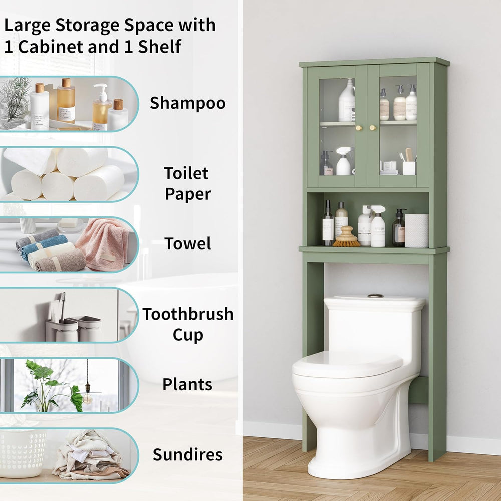 Shintenchi Over the Toilet Storage Cabinet, Bathroom Glass Door Green
