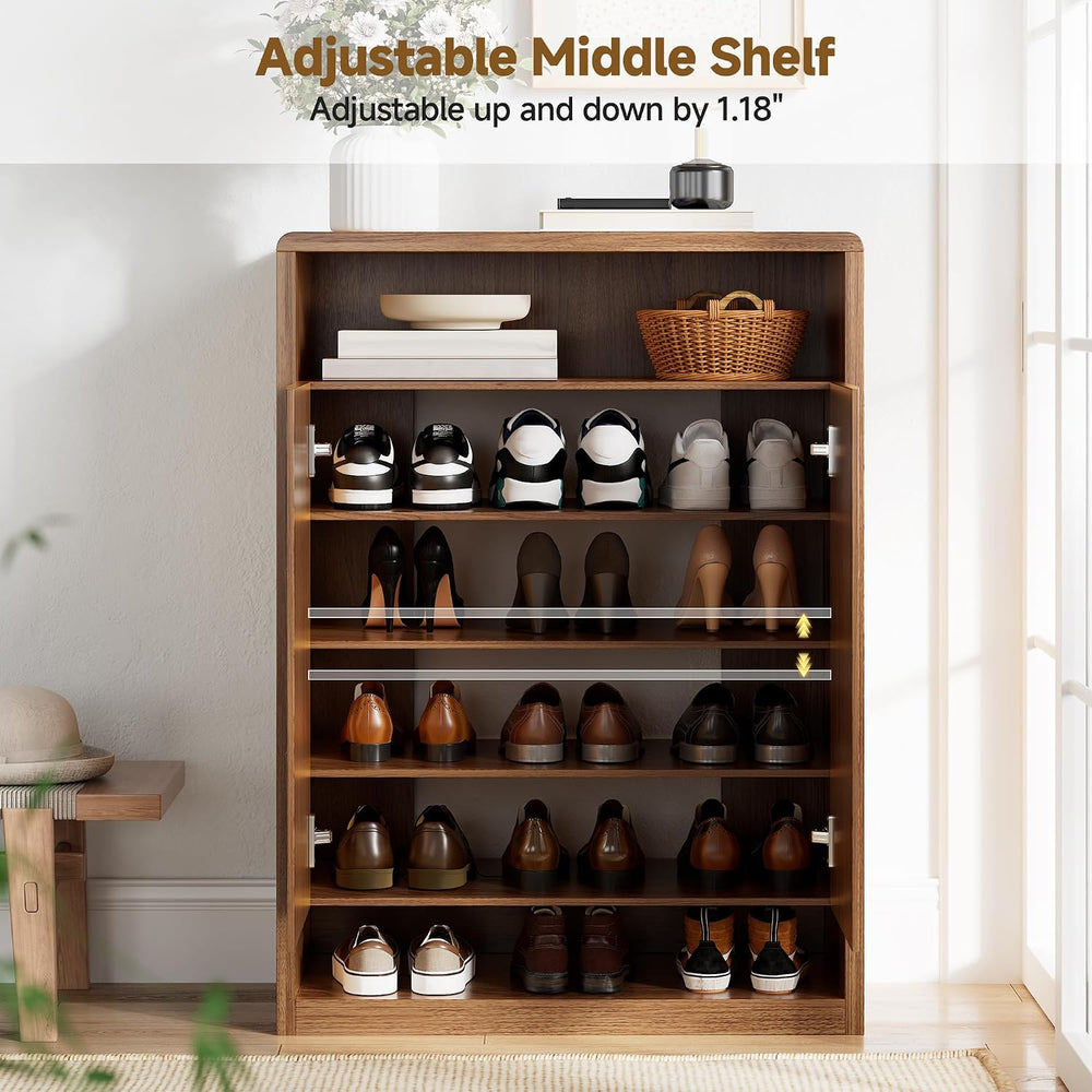 Loomie Extra 47'' Tall Walnut 6-Tier Shoe Cabinet for Entryway (30 Pa...