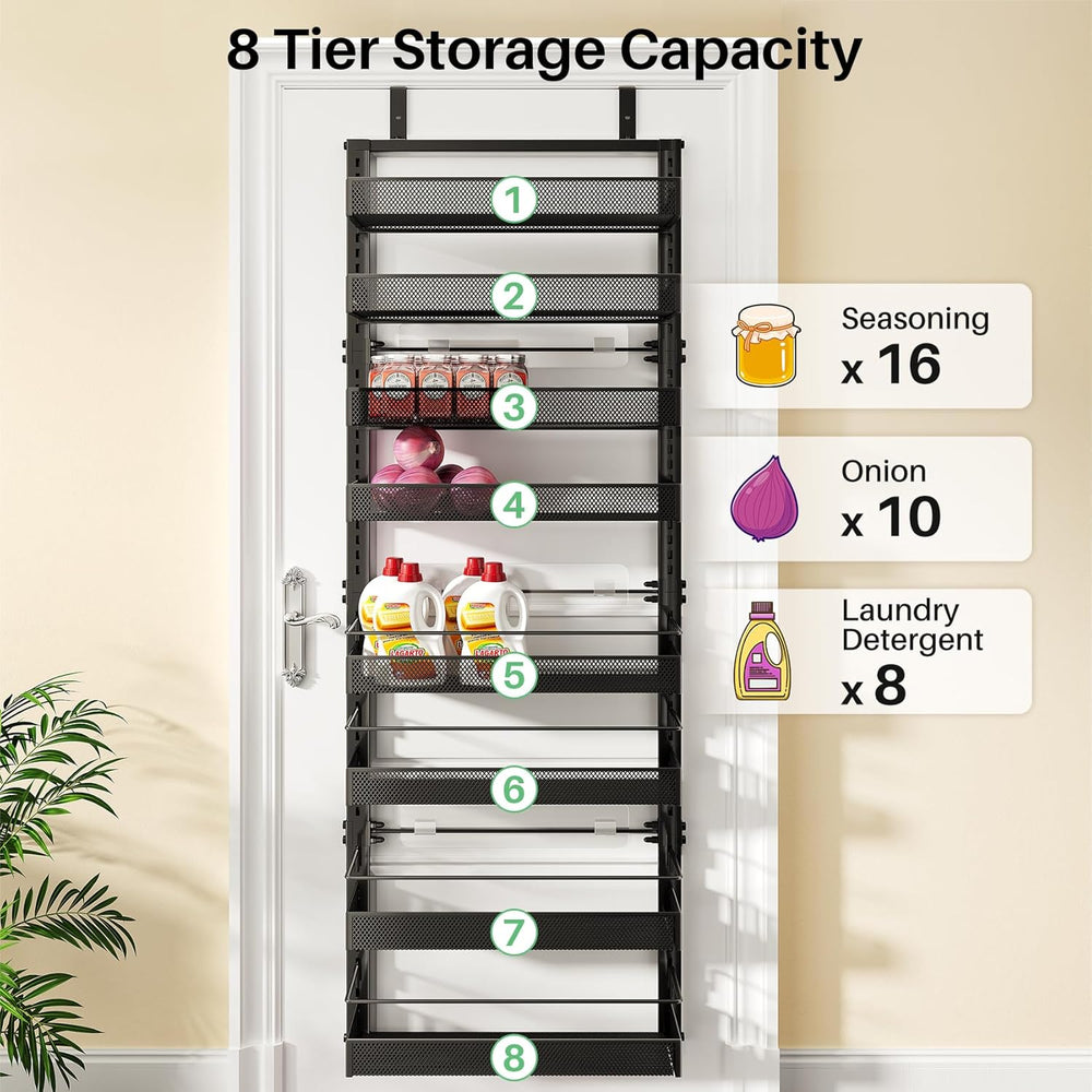 SNTD 8 Tiers Over the Door Organizer, 17" W x 6" D x 69" H, Black