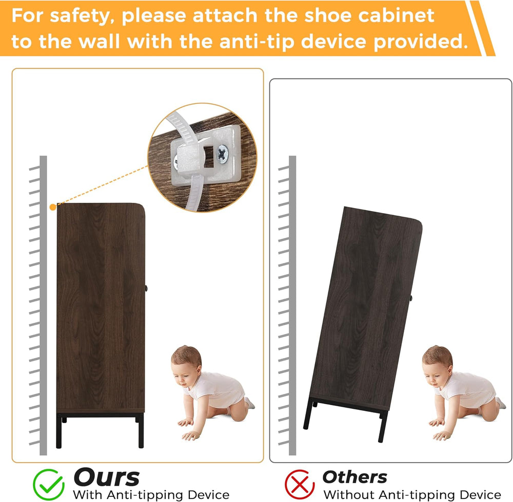 JASIWAY Shoe Cabinet for Entryway, Rattan Shoe Rack Organizer with Doors