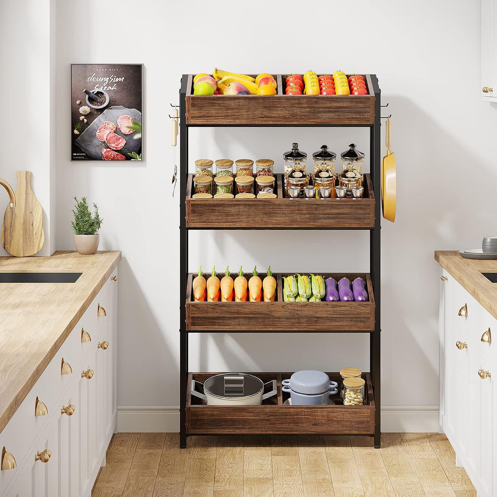 Tribesigns Wood Fruit and Vegetable Basket Stand Rack for Kitchen, Office, St...