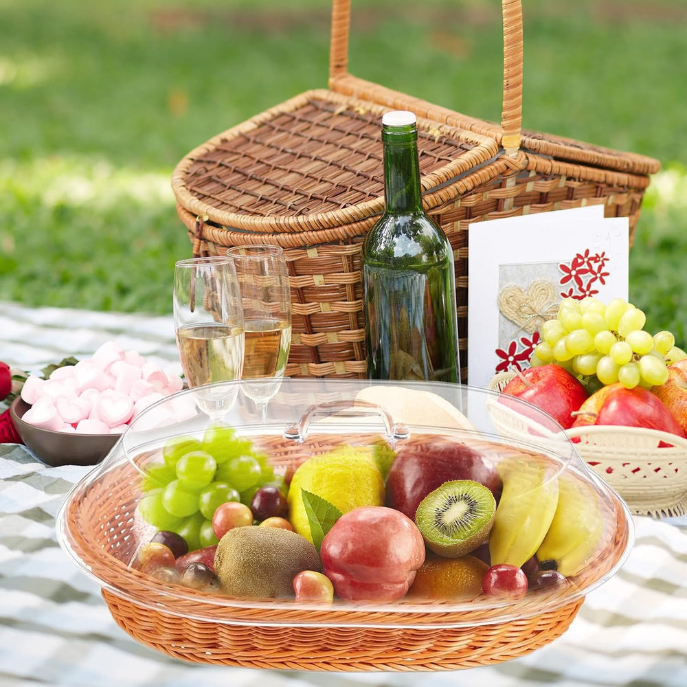 Rattan Bread Baskets, 2 Pack, Oval Woven Baskets with Acrylic Lids, 15.75 x 1...