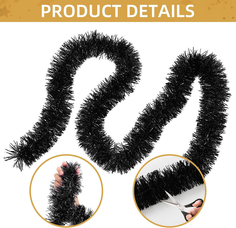 150 FT Black Tinsel Garland - Holiday Tinsel Garland for Christmas, Halloween...