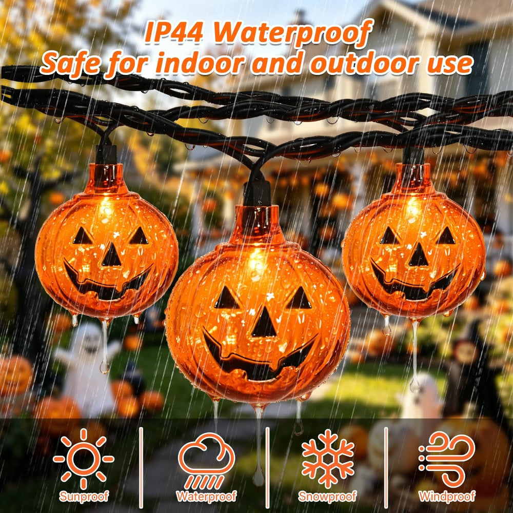 12Ft 20 LED Halloween Pumpkin String Lights Plug in Jack O Lantern Lights wit...