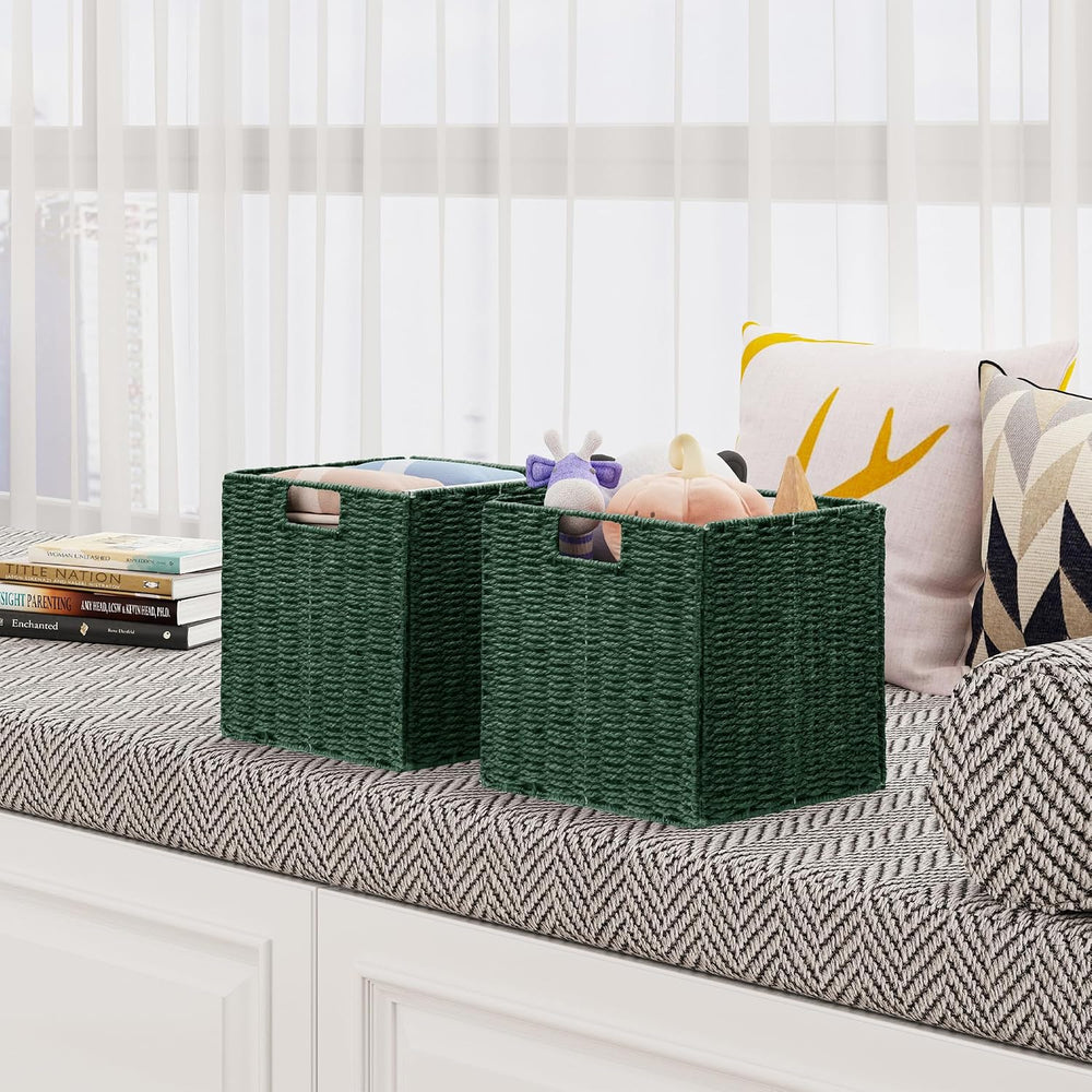 Vagusicc Wicker Storage Basket, Set of 2 Hand-Woven Paper Rope Wicker Baskets...