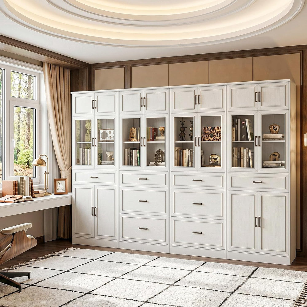 Unikito 80" Tall Modular Kitchen Pantry Cabinet with Glass Door and Drawers