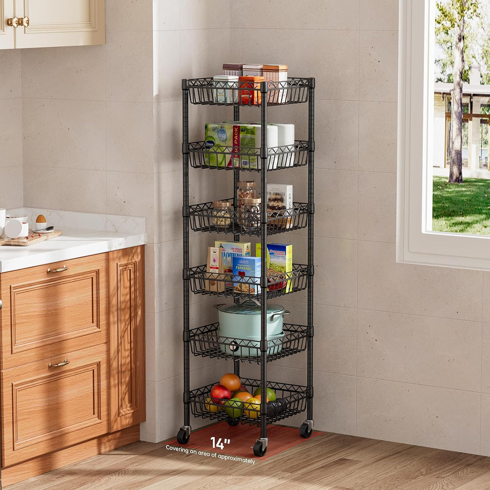 Golpart Basket Shelves Closet Rack with Wheels Metal Pantry Wire Shelf Unit