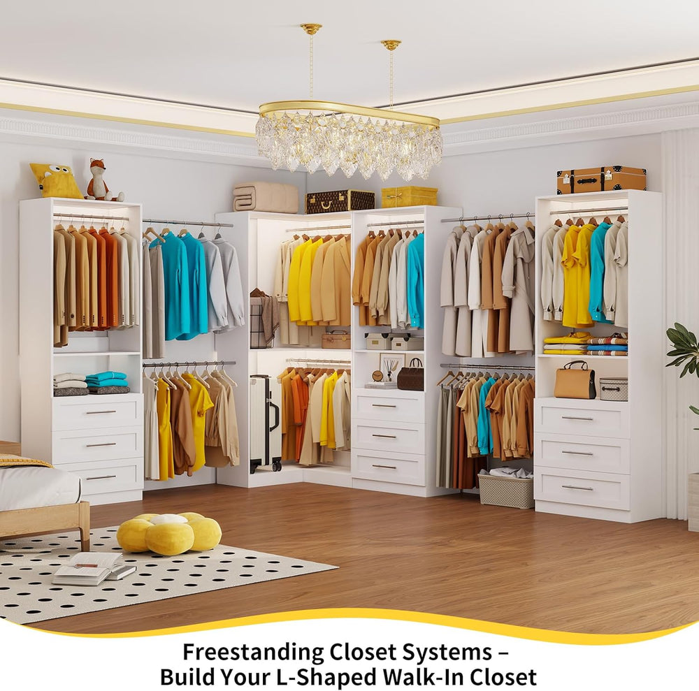 Closet System with 6 Drawers, Modular Corner Closet Organizer System with 7 H...