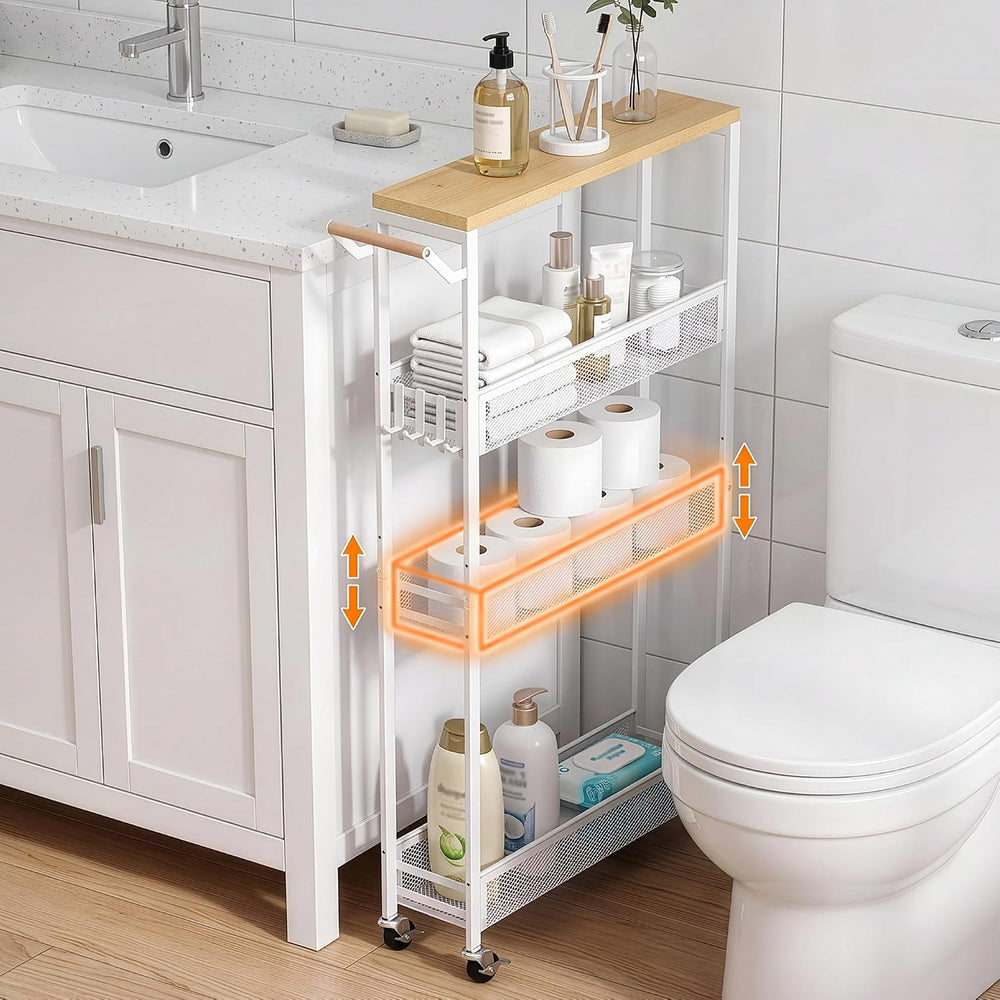 Extra Slim Storage Cart with Adjustable Shelf, 4 Tier 5.1" Narrow Rollin...