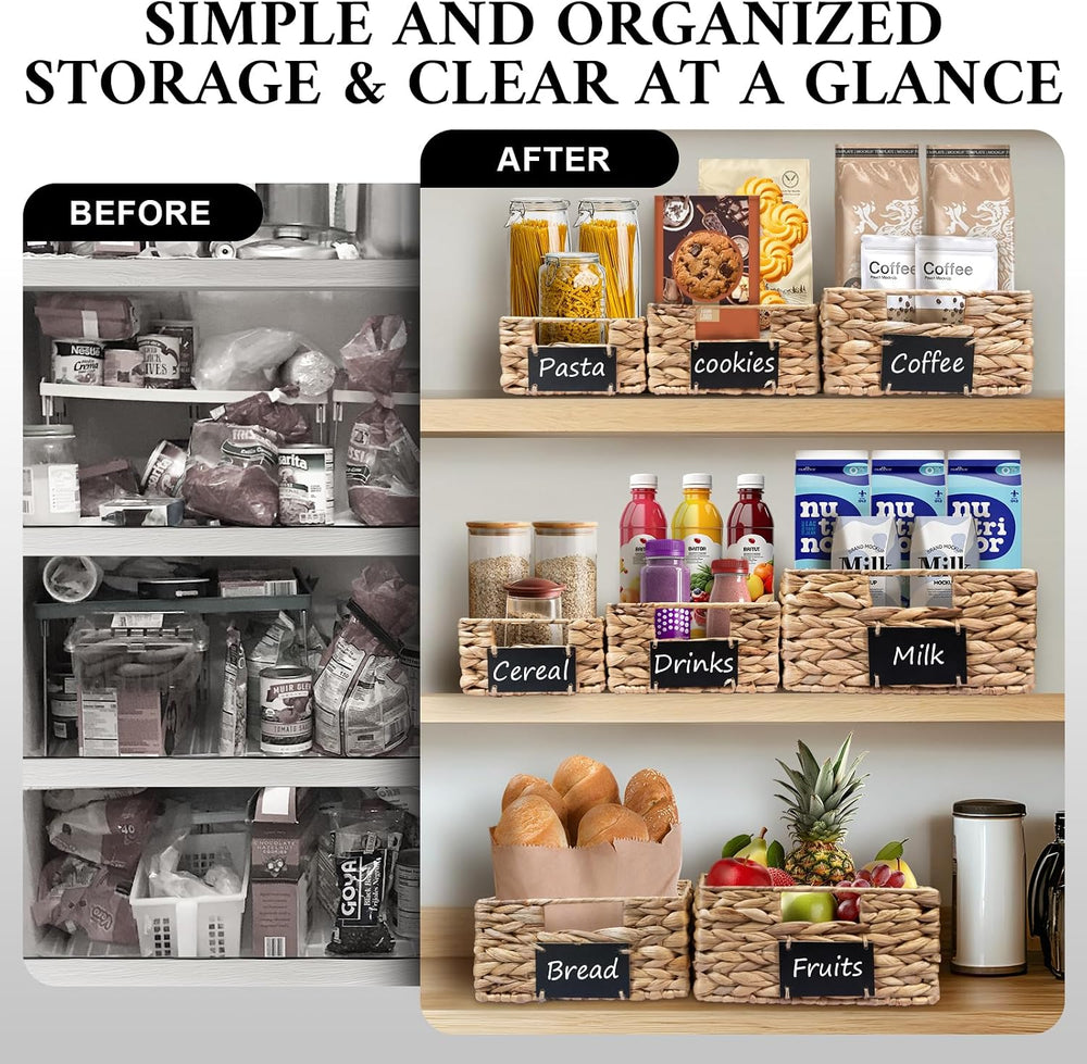 Set of 4 Sizes Hand-Woven Pantry Shelf Baskets, Hyacinth Storage Baskets with...