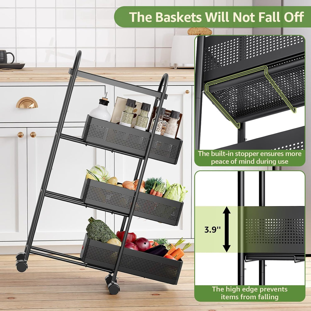 KINGRACK 4 Tier Slim Rolling Cart with Drawer, Metal Utility Storage Cart | 3...
