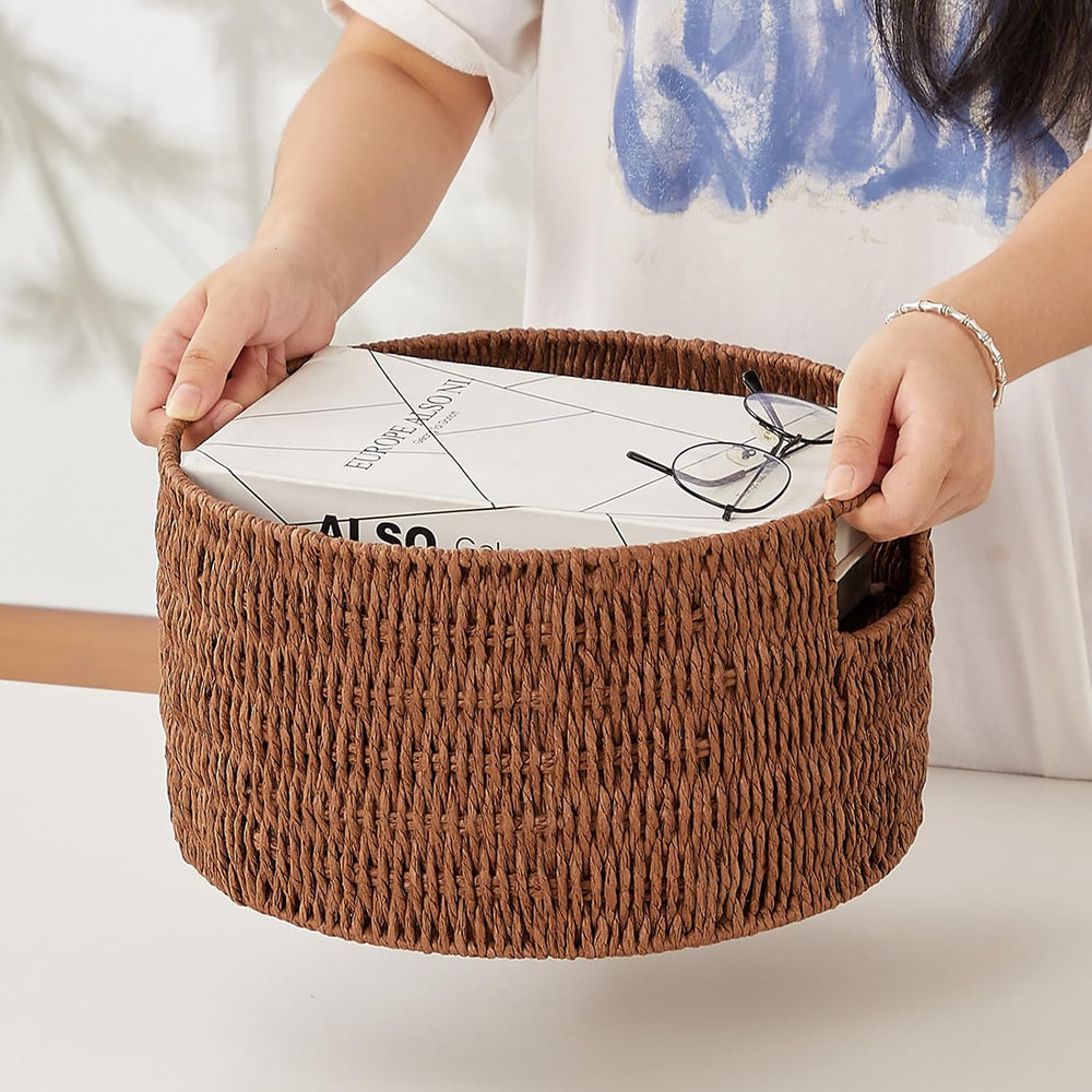 Vagusicc Wicker Storage Basket, Hand-Woven Paper Rope Large Round Woven Baske...
