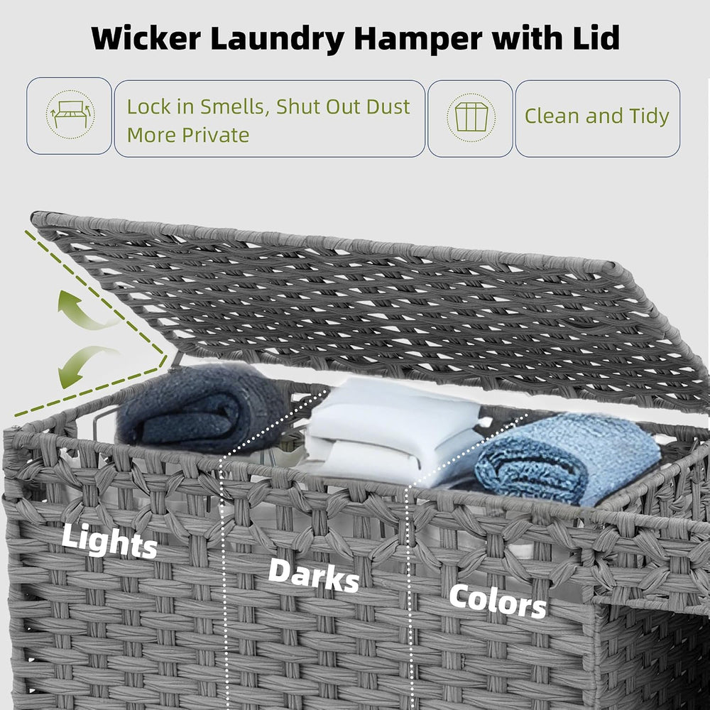 Laundry Hamper with Lid, 160L Rattan Wicker Laundry Basket with Wheels, Handw...