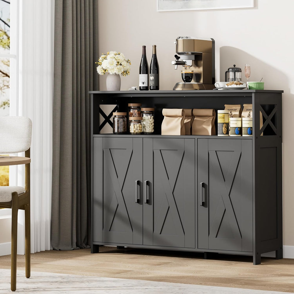 Farmhouse Coffee Bar Cabinet, Kitchen Storage Cabinet, Black