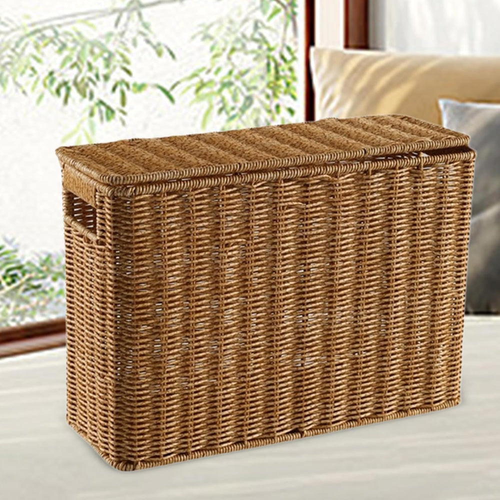 Generic Narrow and Tall Storage Box Woven Storage Basket with Lid Lightweight...