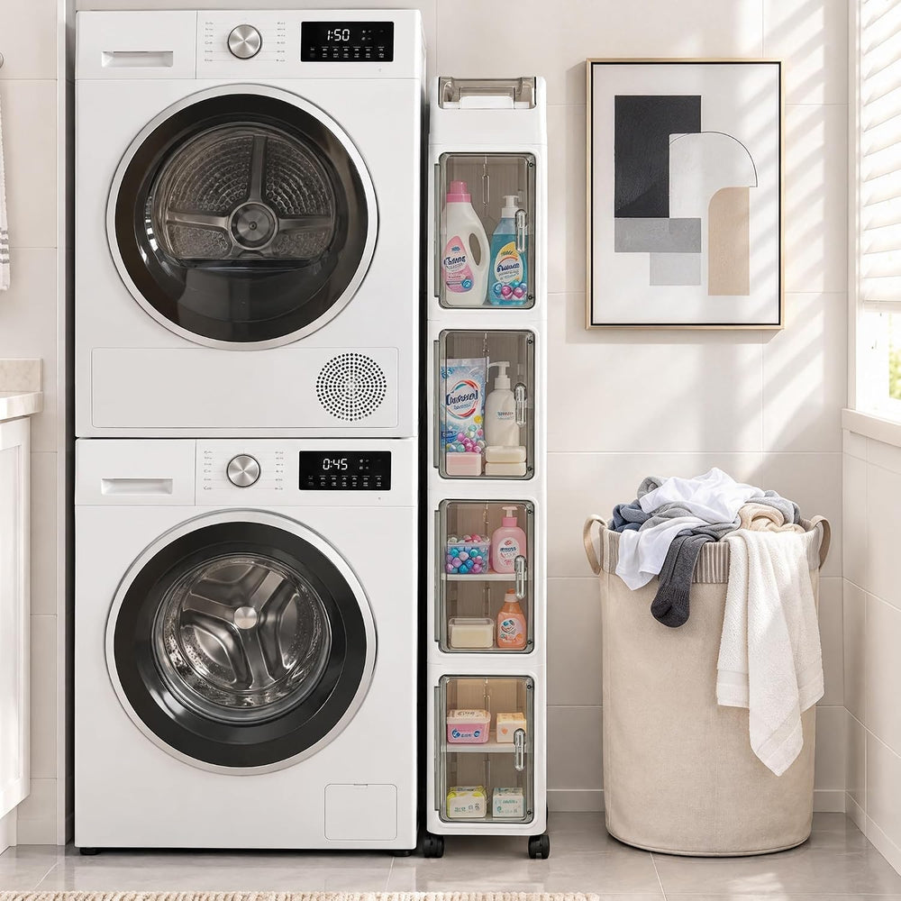 Slim Bathroom Storage Cabinet with Wheels, 5-Tier Narrow Organizer