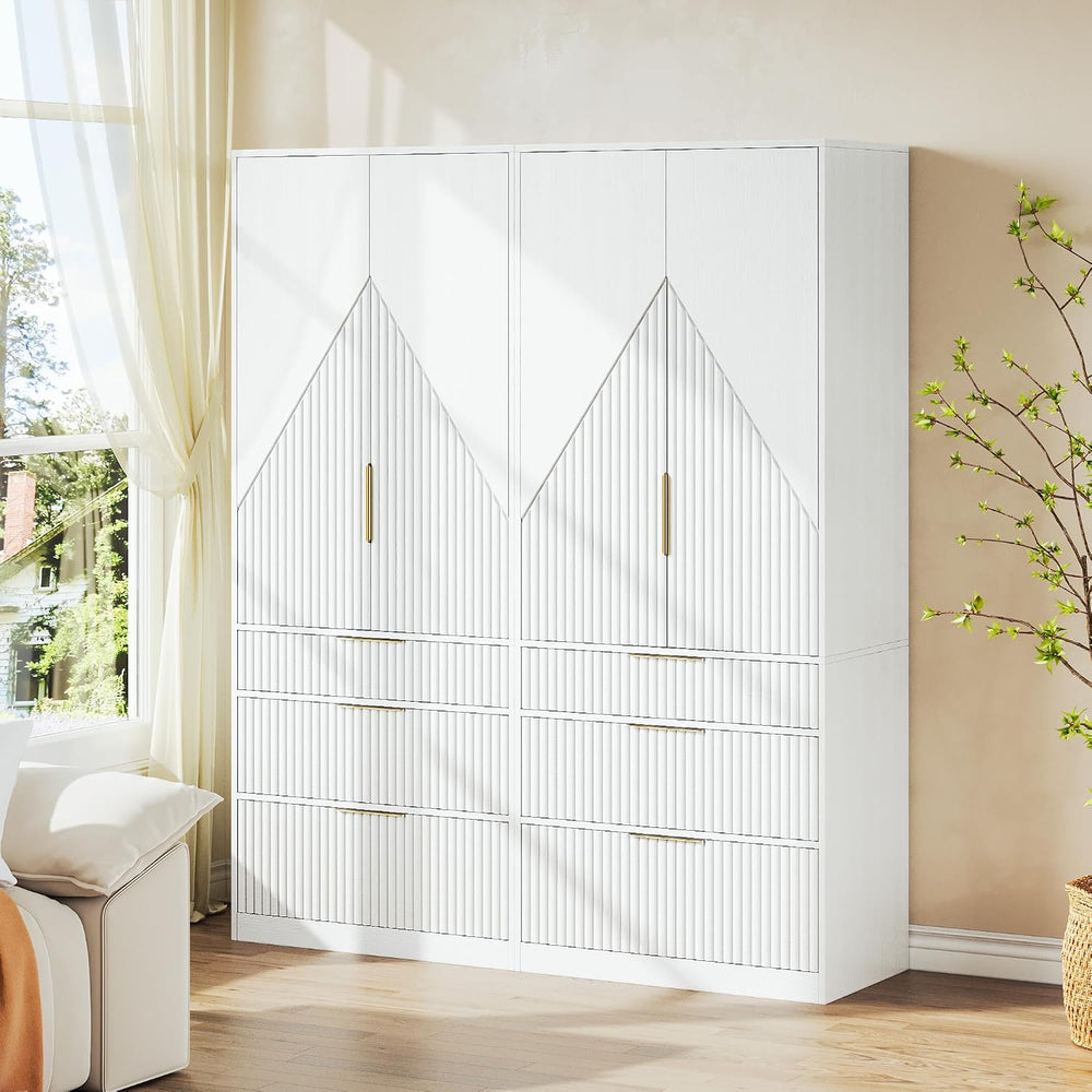 70" Wardrobe Armoire Wooden Closet with 2 Doors and 3 Drawers, Bedroom A...