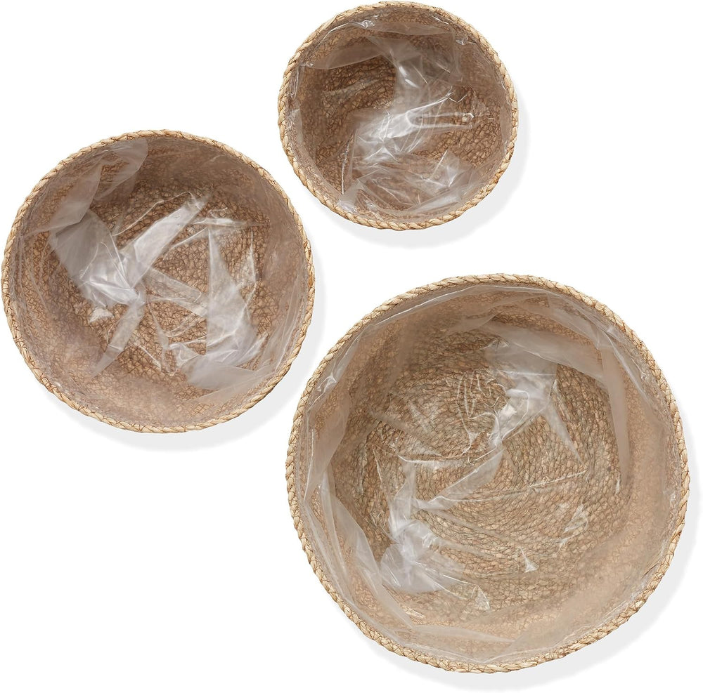 Casafield Set of 3 Seagrass Planter Baskets with Liners - Two-Tone, Hand Wove...