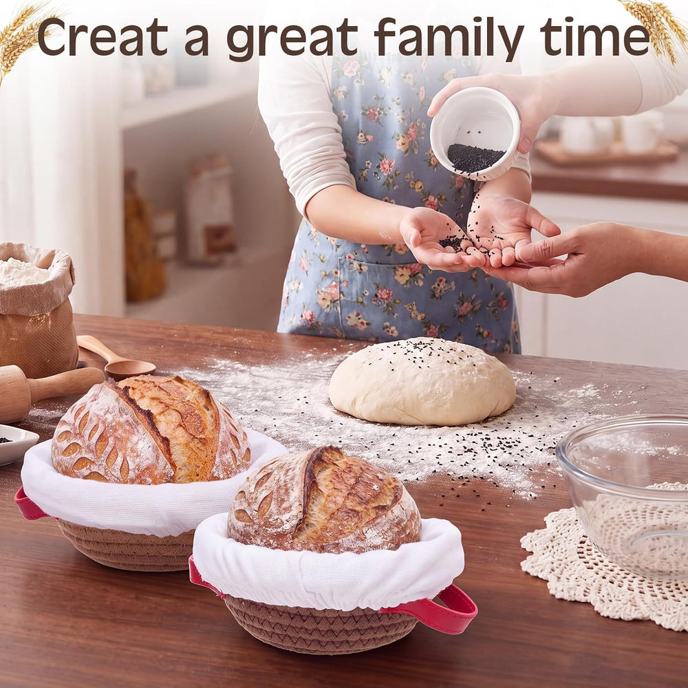 Hushee 6 Pack Mini Banneton Bread Proofing Basket Bulk Cotton Rope, Round