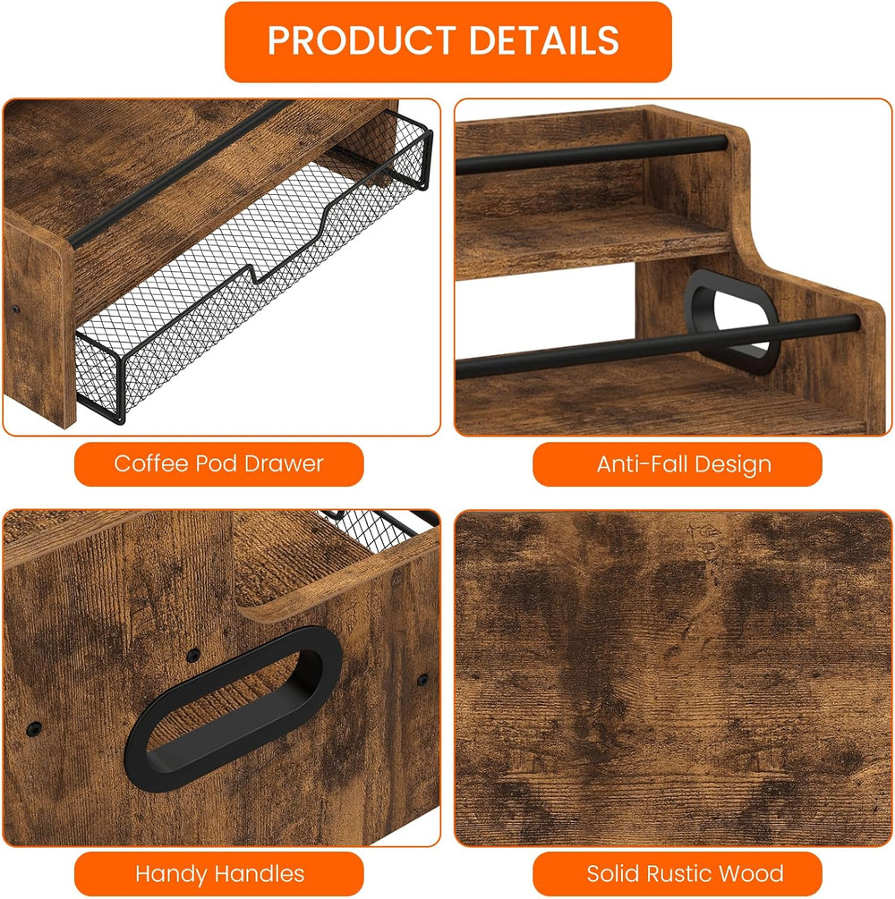 Homode Coffee Syrup Organizer Rack, 3-Tier 8 Bottles Syrup Stand