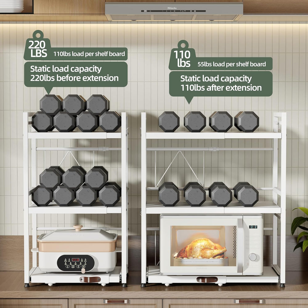 Expandable Microwave Stand,3 Tier Metal Kitchen Countertop Organizer Shelves ...