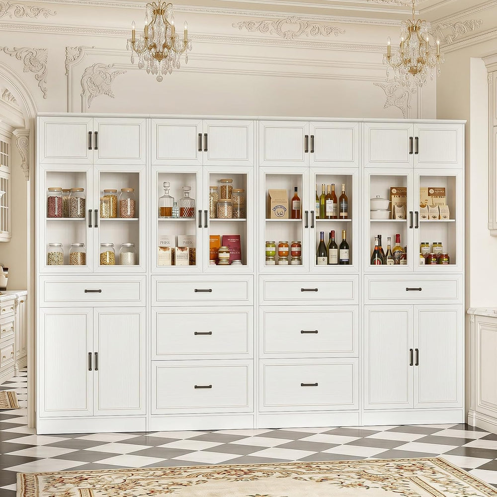 Unikito 80" Tall Modular Kitchen Pantry Cabinet with Glass Door and Drawers