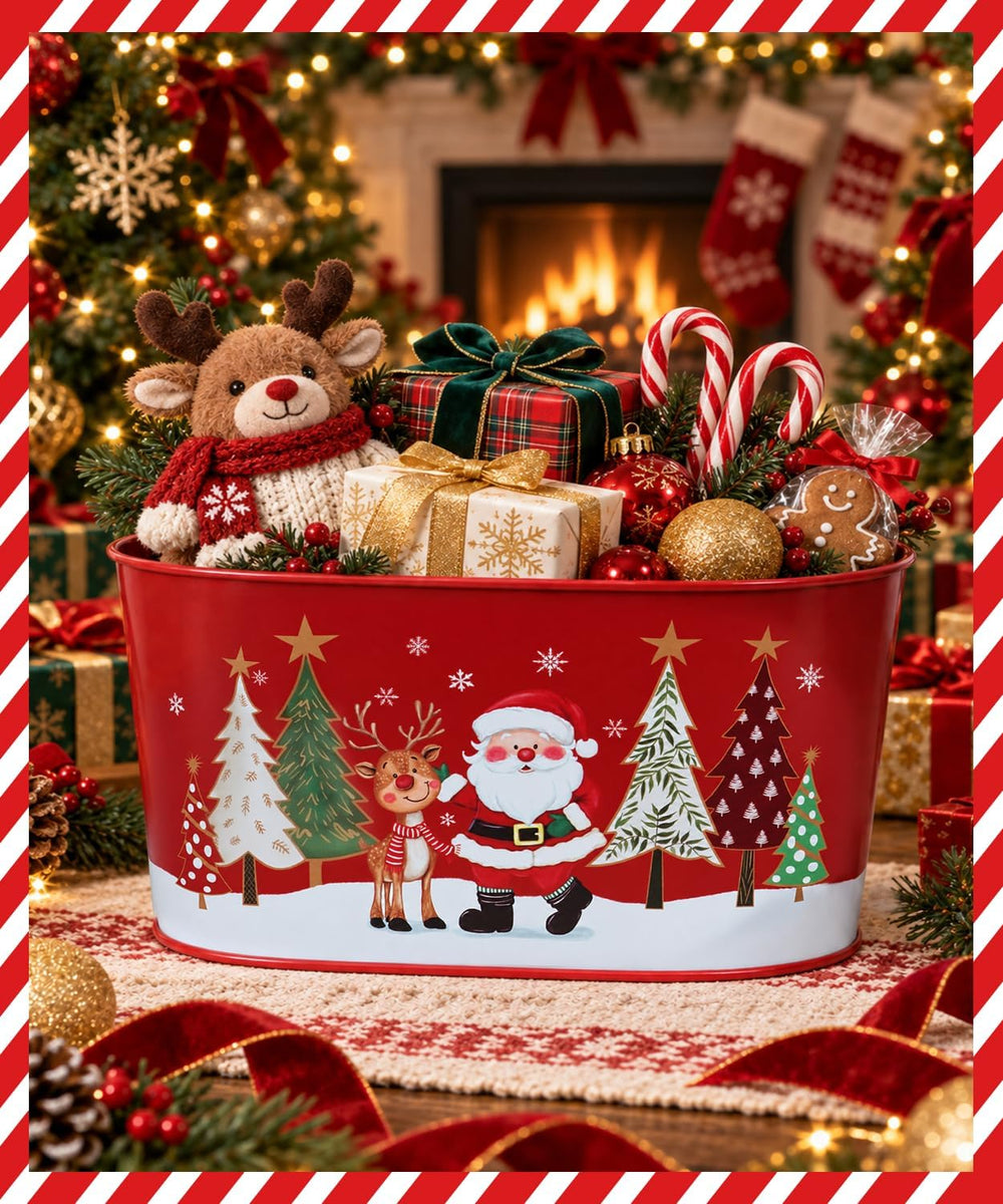 Putuo Decor 5 Pack Christmas Metal Tin Buckets Holiday Storage Decor