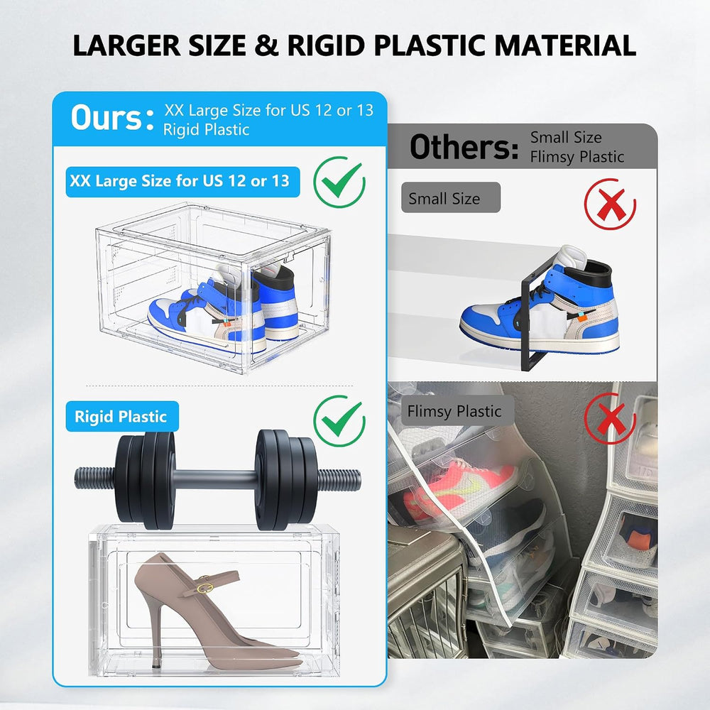 12 Pack Hard Plastic Stackable Clear Shoe Storage Boxes, White