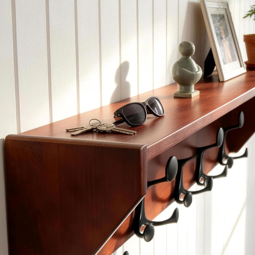 SKOLOO Wall Shelf with Hooks, 24-Inch Cherry Coat Rack Wall Mount with Shelf ...